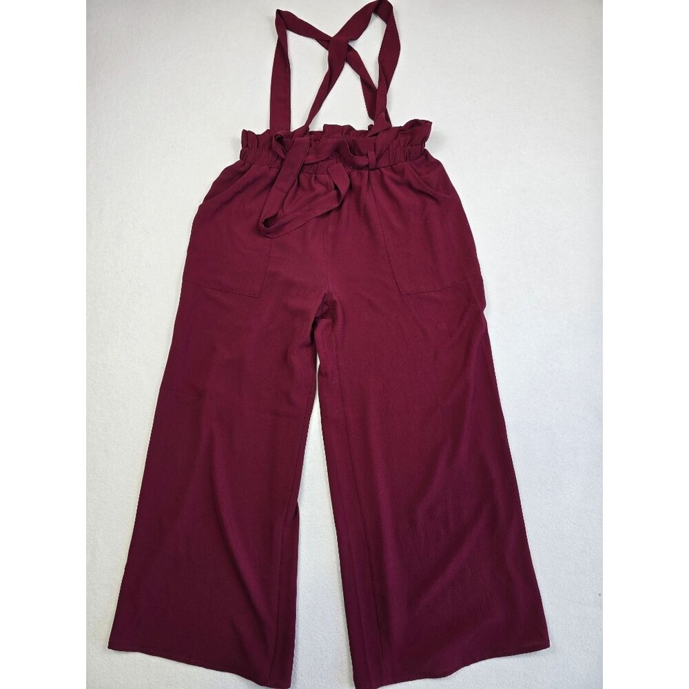 Red BKE Buckle Burgundy Wide-Leg Overalls With Adjustable Straps Small